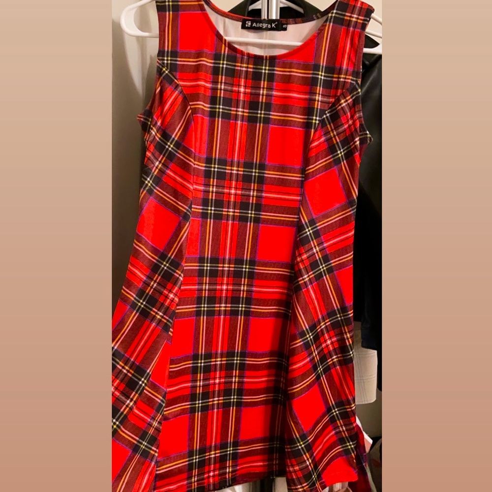 Red-tartan Allegra-k midi dress